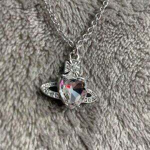 Vivienne Westwood Clear Heart Ariella Silver Saturn NANA Pendant Necklace